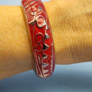 Chico's Red enamel & silver hinged bangle bracelet